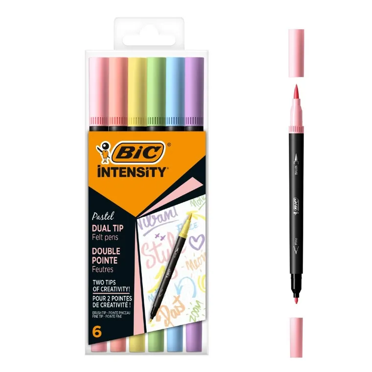 Bic, Intensity Dual Tip Pastel, marker dublu, 6 buc.