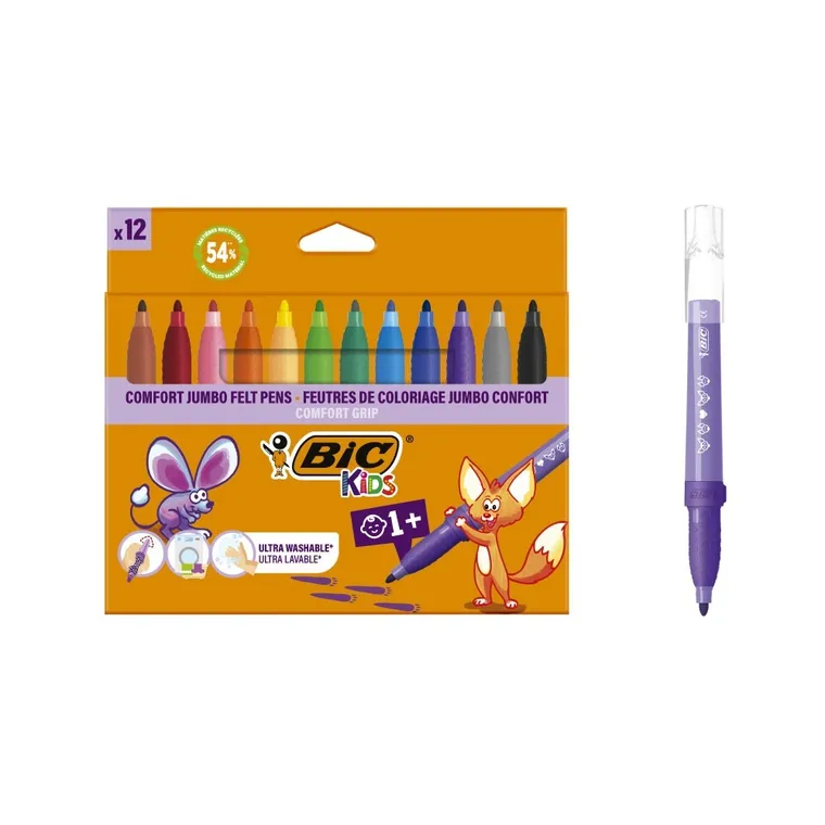 Bic, Kids, Comfort Jumbo, carioci, 12 culori