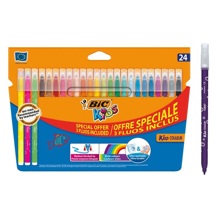 Bic, Kids, Couleur, carioci, 20 culori + 4 culori fluo