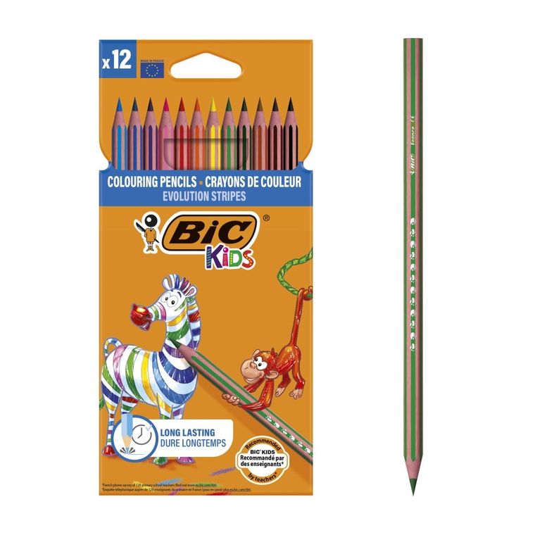 Bic, Kids, Evolution Stripes, creioane colorate, 12 culori