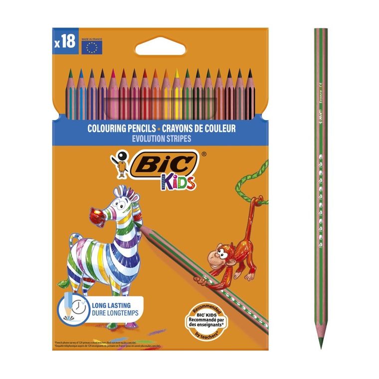 Bic, Kids, Evolution Stripes, creioane colorate, 18 culori