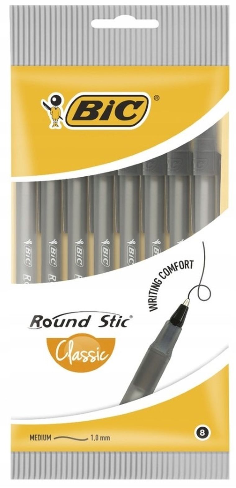 Bic, Round Stic Classic, pix negru, 8 buc.