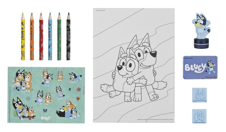 Bluey, set creativ, carti de colorat, autocolante si stampile