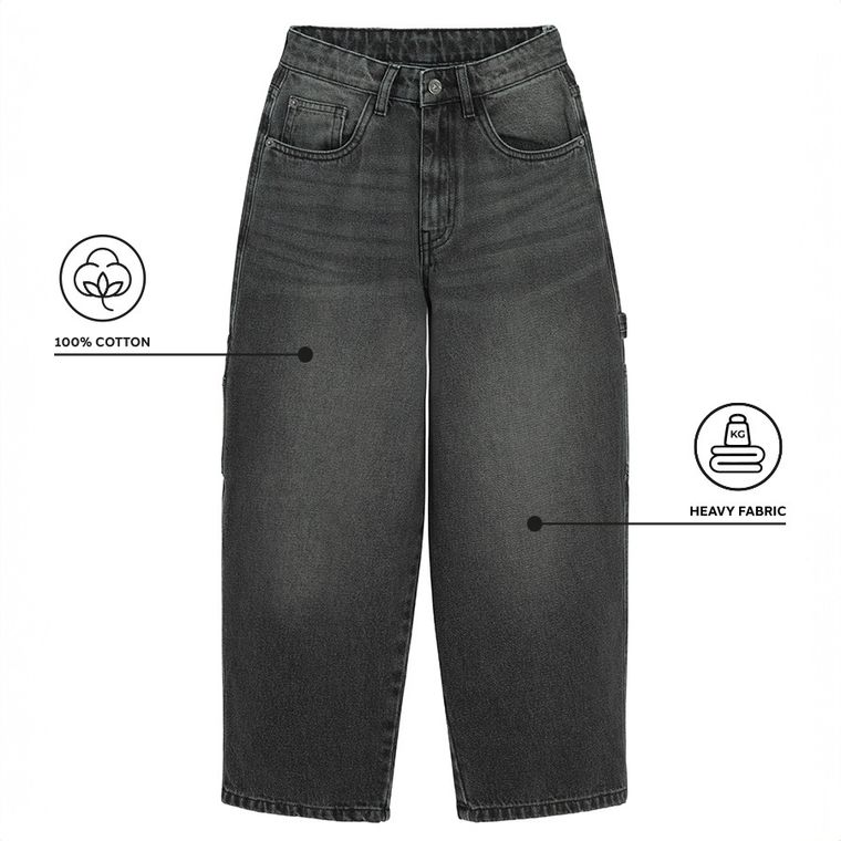 Blugi ajustabili cenusii-negri cu croiala super baggy unisex NOWEAR