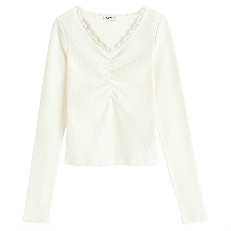 Bluza ecru reiata cu dantela NOWEAR