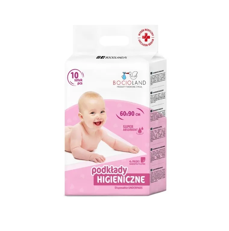 Bocioland, aleze igienice autoadezive, super absorbante, 60-90 cm, 30 buc.