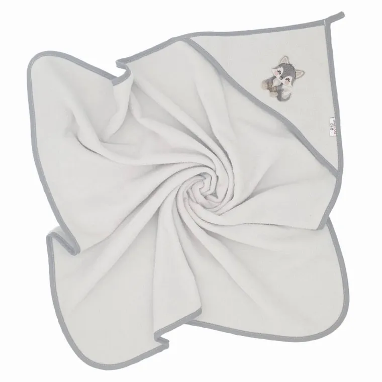 Bocioland, Lup, prosop de baie din bumbac cu gluga, 80-80 cm