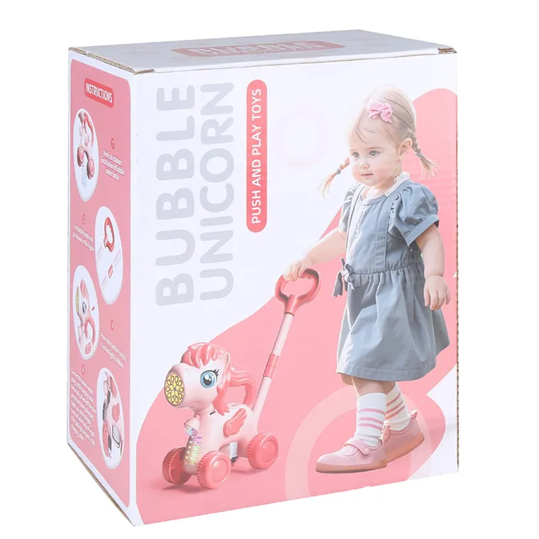 Bubble Unicorn, ponei de facut baloane de sapun, jucarie de impins