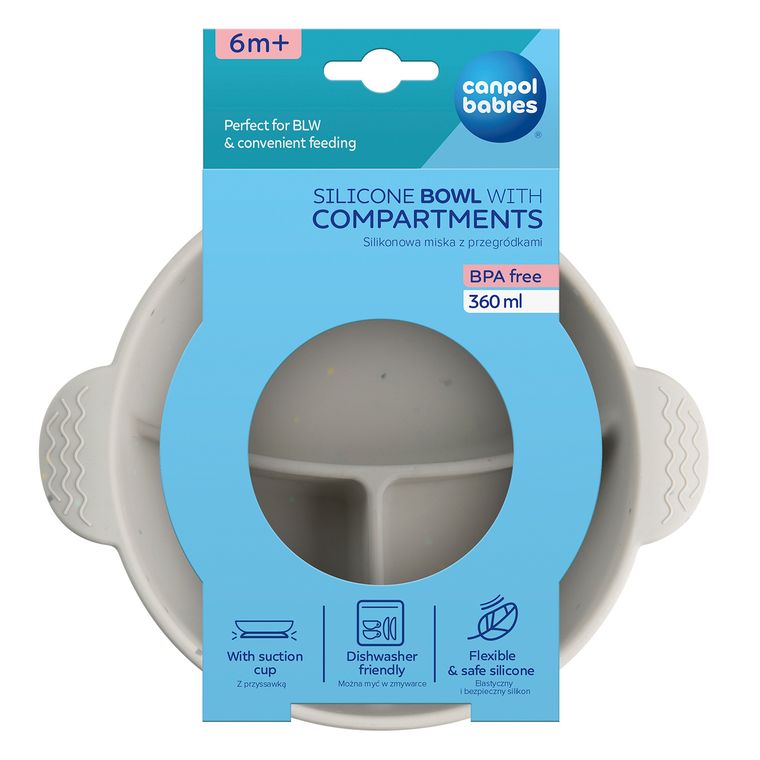 Canpol babies, Dots, castron din silicon cu 3 compartimente si ventuza, verde, 360 ml