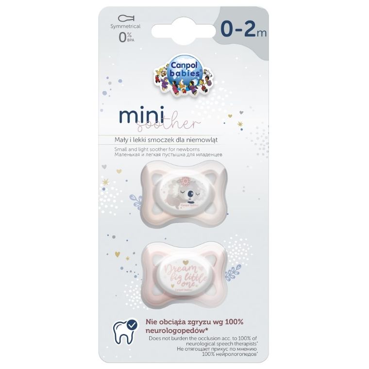 Canpol babies, Mini, suzeta din silicon, simetrica, 0-2m, 2 buc., roz