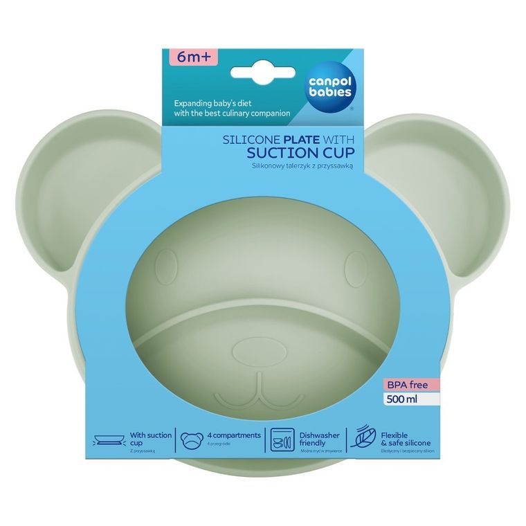 Canpol babies, Ursulet, farfurie din silicon cu ventuza, verde