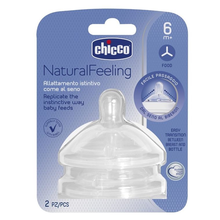 Chicco, NaturalFeeling, tetina pentru biberon, debit cu terci, 6 luni+, 2 buc.