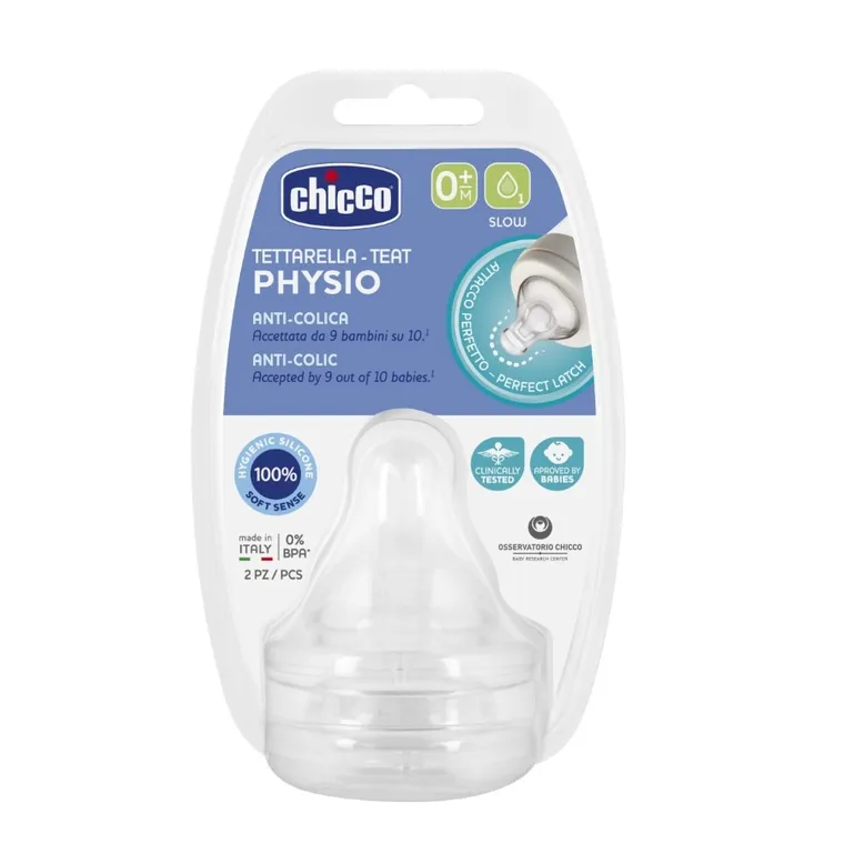 Chicco, Perfect5, tetina din silicon pentru biberon, debit lent, 0 luni+, 2 buc.