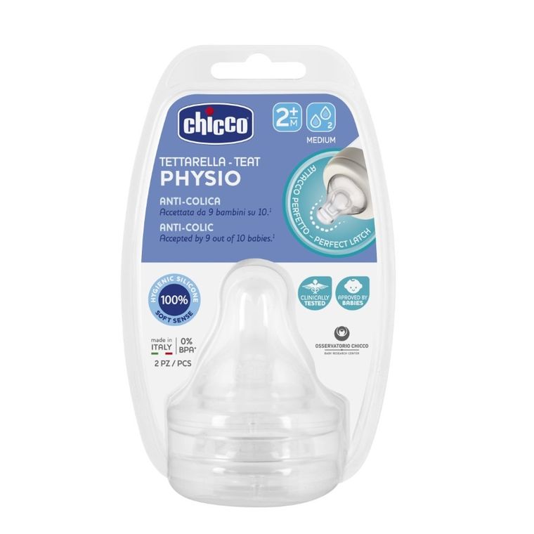 Chicco, Perfect5, tetina din silicon pentru biberon, debit medium, 2 luni+, 2 buc.