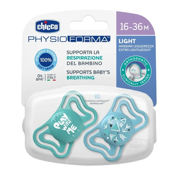 Chicco, Physioforma Light, suzeta din silicon, albastru, 16-36 m, 2 buc.