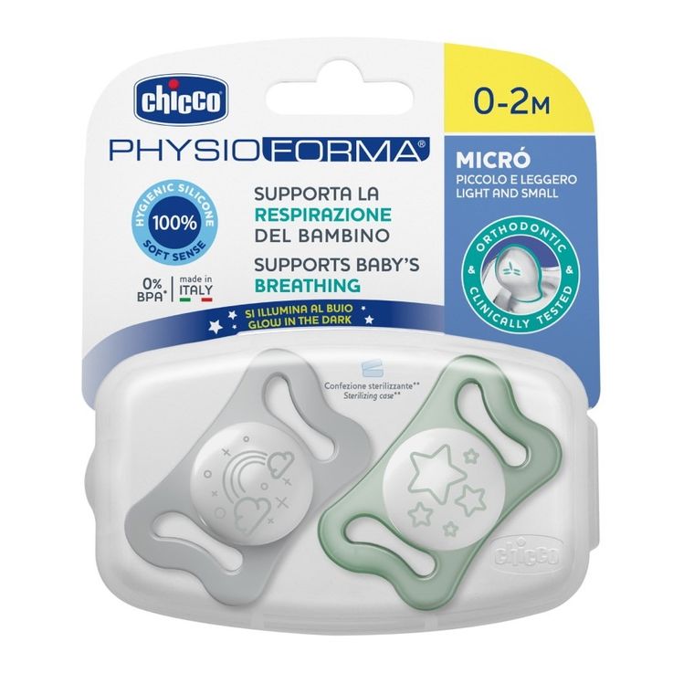 Chicco, Physioforma Micro, suzeta din silicon, 0-2 m, 2 buc.