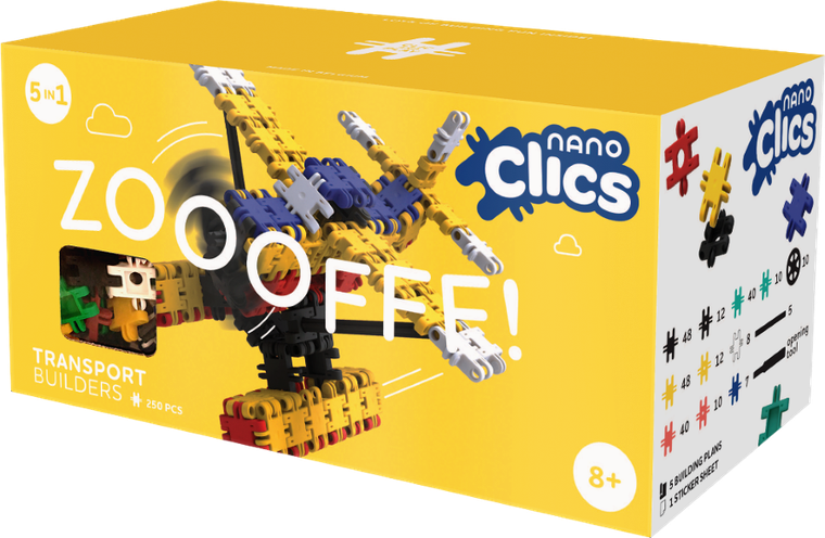 Clics Toys, Nano Clics, Transport Builders, set de constructie 5 in 1, 250 piese