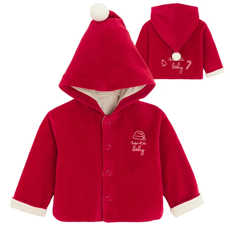 Cool Club, Bluza cu gluga pentru bebelusi, cu capse, velur, rosu