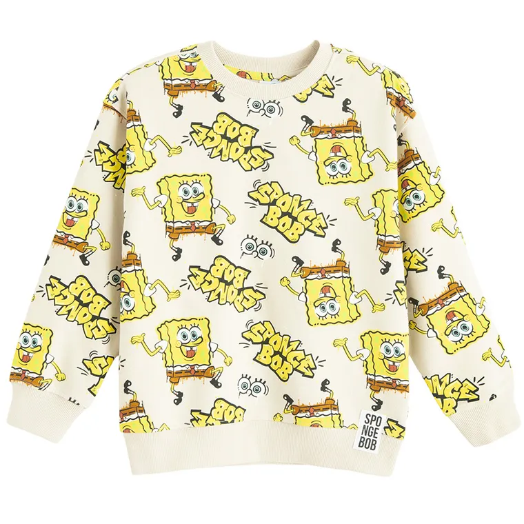 Cool Club, Bluza cu maneca lunga pentru baieti, bej, imprimeu SpongeBob