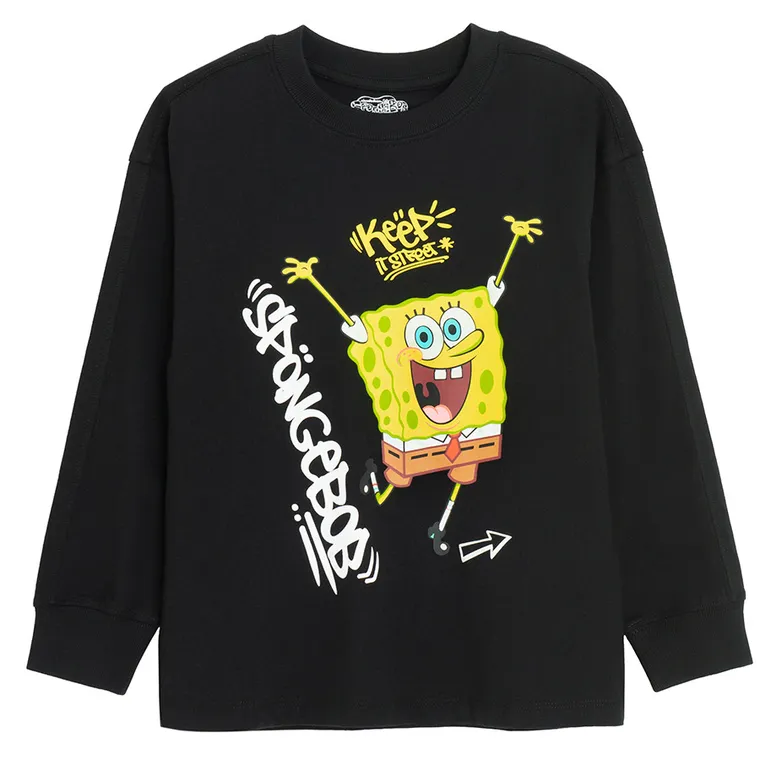 Cool Club, Bluza cu maneca lunga pentru baieti, negru, imprimeu SpongeBob