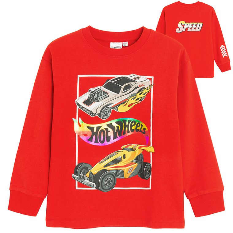 Cool Club, Bluza cu maneca lunga pentru baieti, rosu, imprimeu Hot Wheels