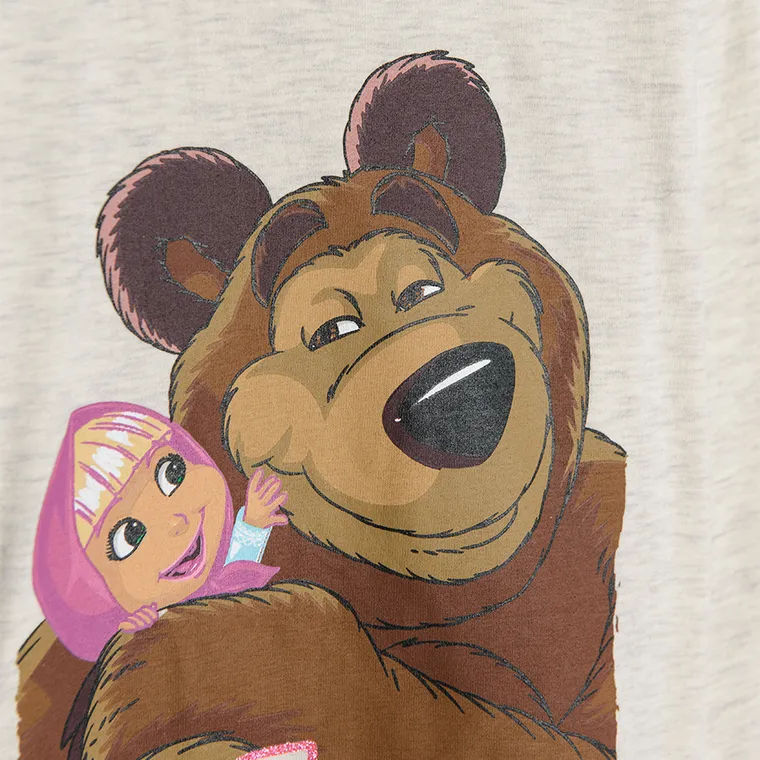 Cool Club, Bluza cu maneca lunga pentru fete, bej melanj, imprimeu Masa si Ursul