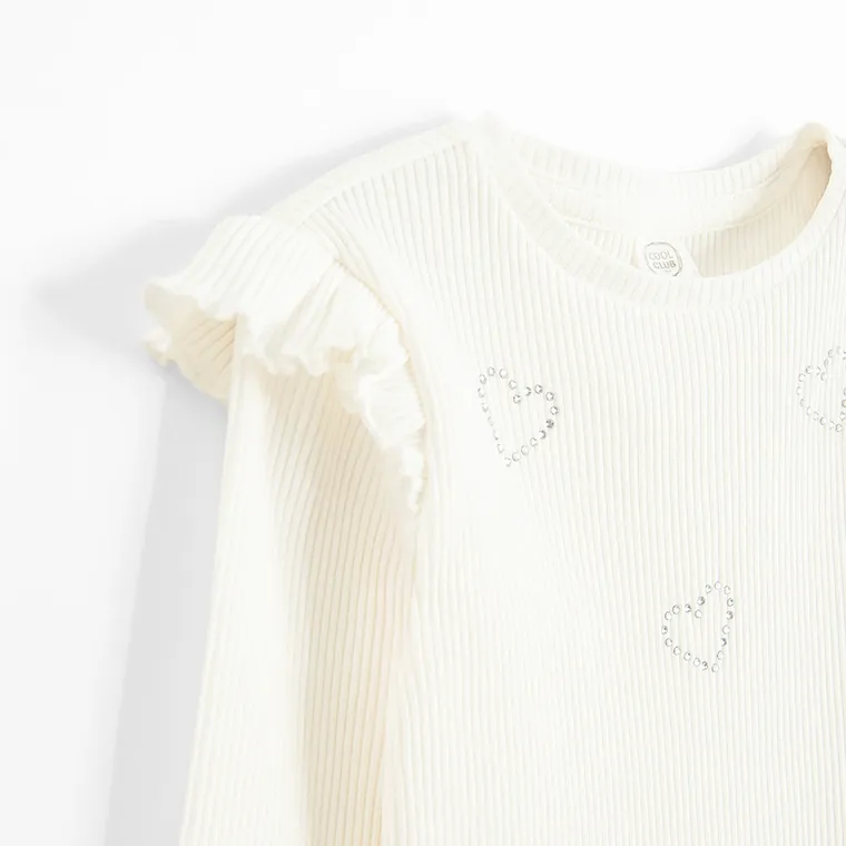 Cool Club, Bluza cu maneca lunga pentru fete, din tricot striat, alb