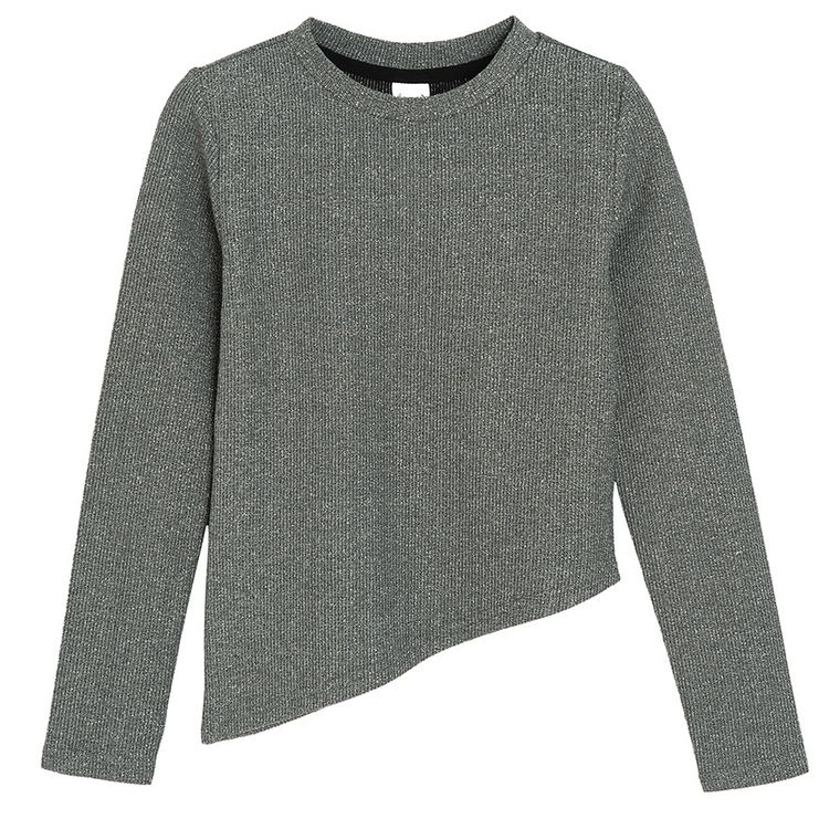 Cool Club, Bluza cu maneca lunga pentru fete, din tricot striat, argintiu