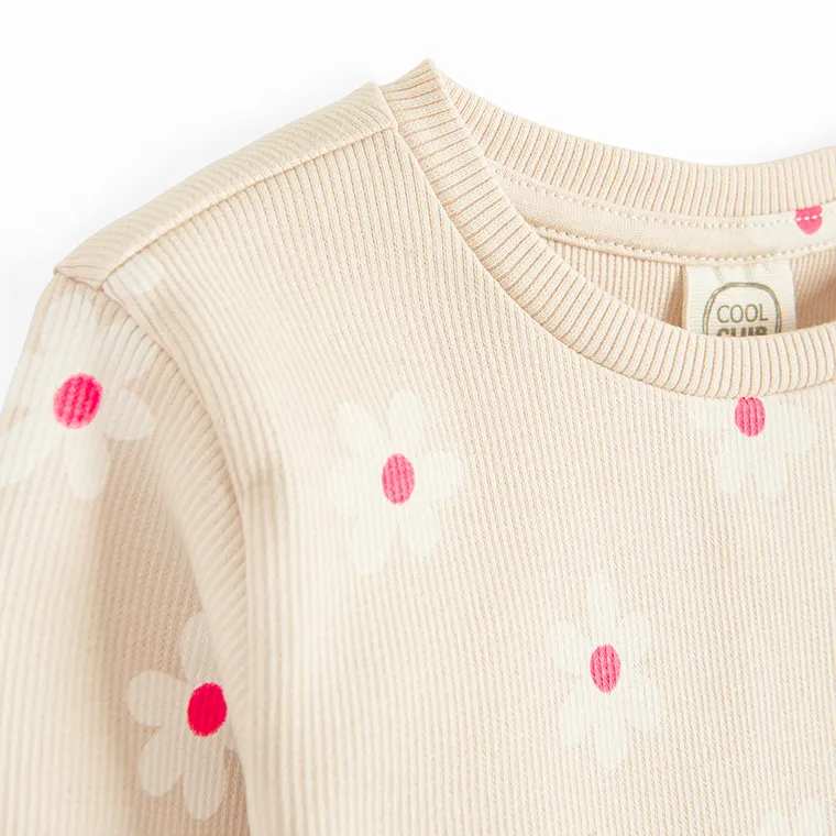 Cool Club, Bluza cu maneca lunga pentru fete, din tricot striat, bej