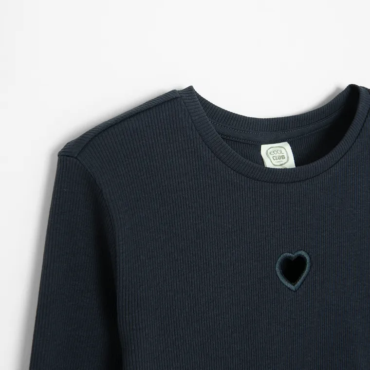 Cool Club, Bluza cu maneca lunga pentru fete, din tricot striat, bleumarin