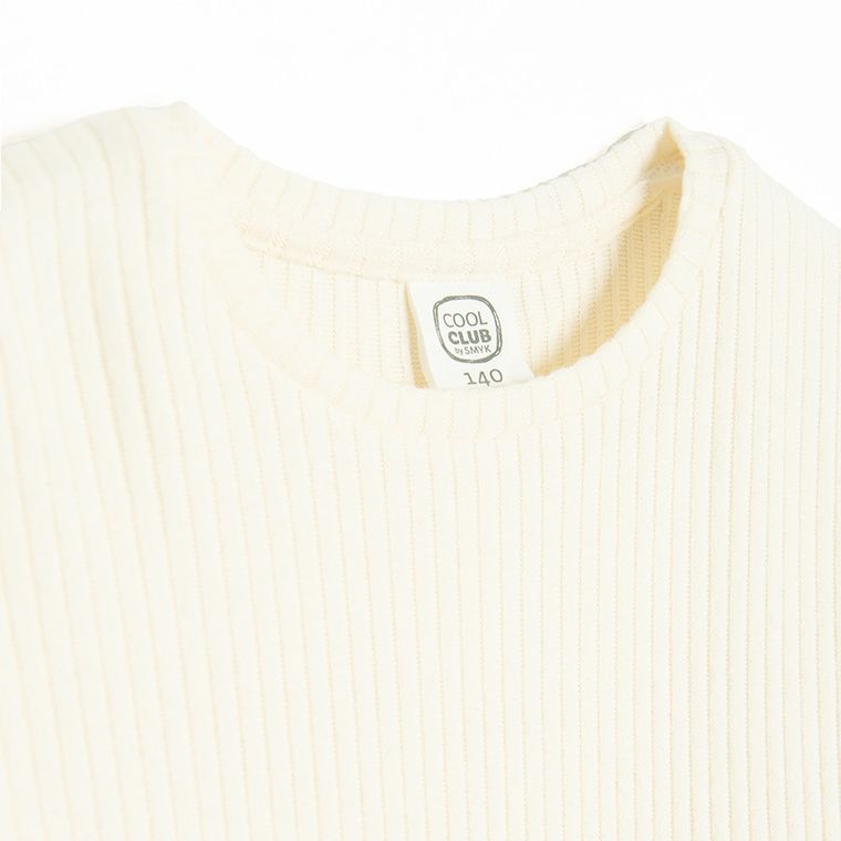 Cool Club, Bluza cu maneca lunga pentru fete, din tricot striat, ecru