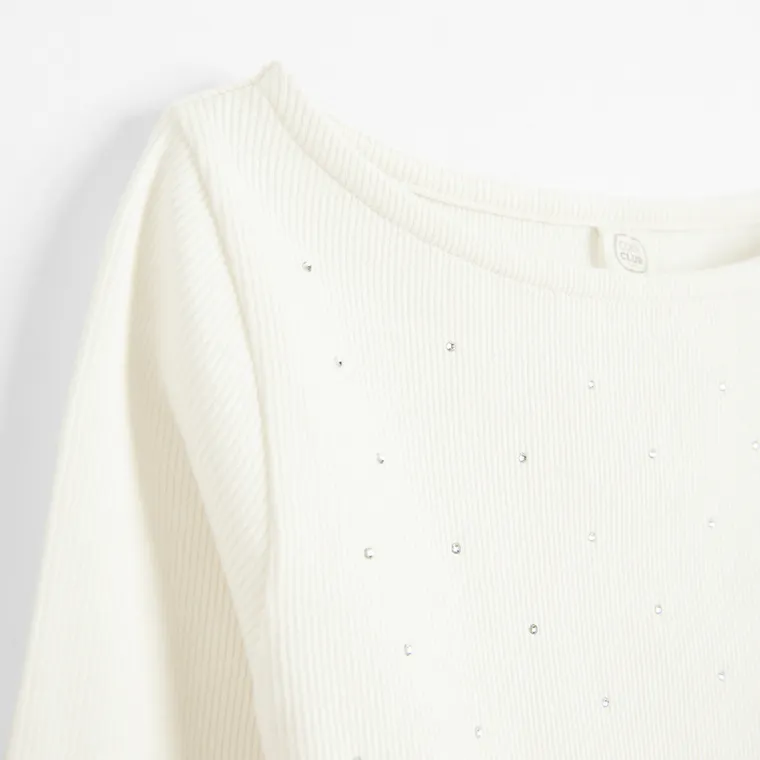 Cool Club, Bluza cu maneca lunga pentru fete, din tricot striat, ecru