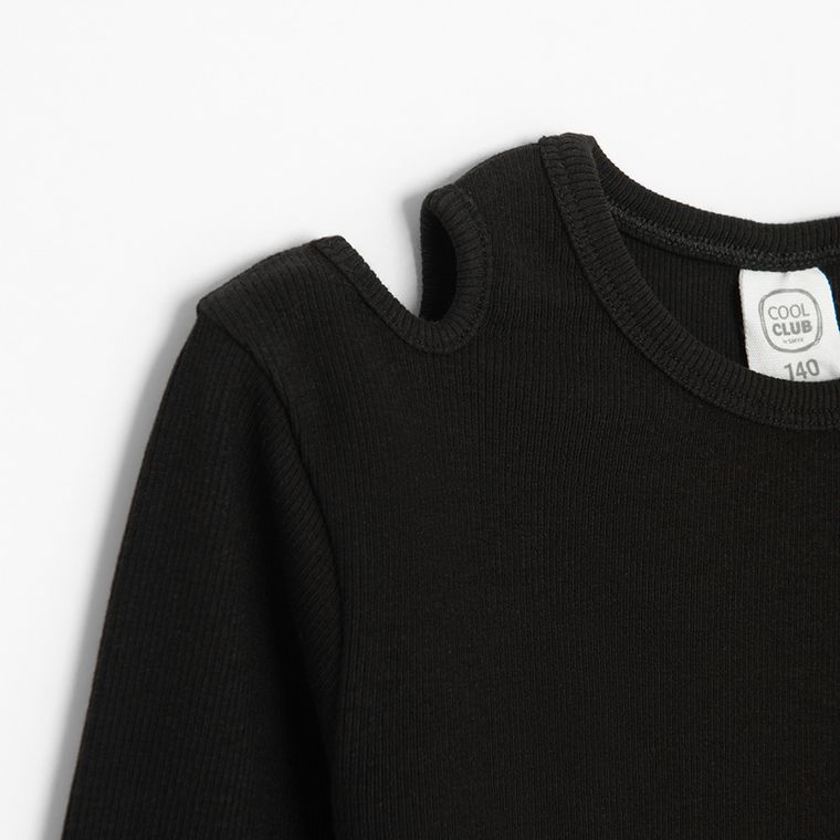 Cool Club, Bluza cu maneca lunga pentru fete, din tricot striat, negru