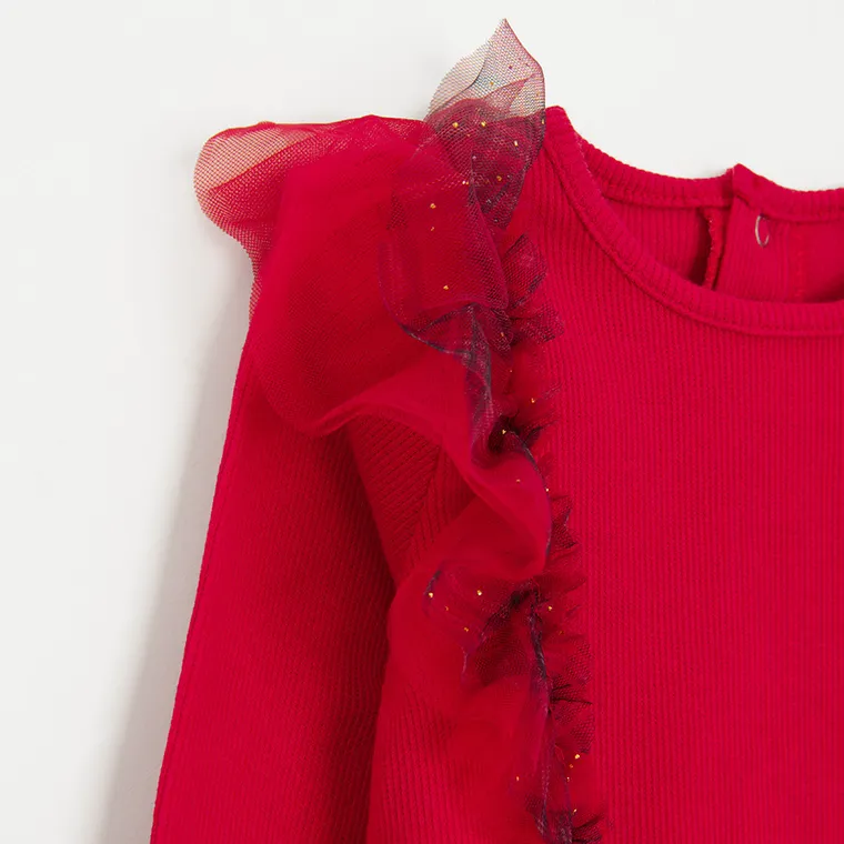 Cool Club, Bluza cu maneca lunga pentru fete, din tricot striat, rosu