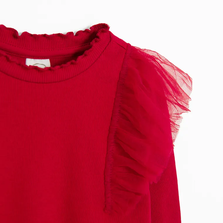 Cool Club, Bluza cu maneca lunga pentru fete, din tricot striat, rosu