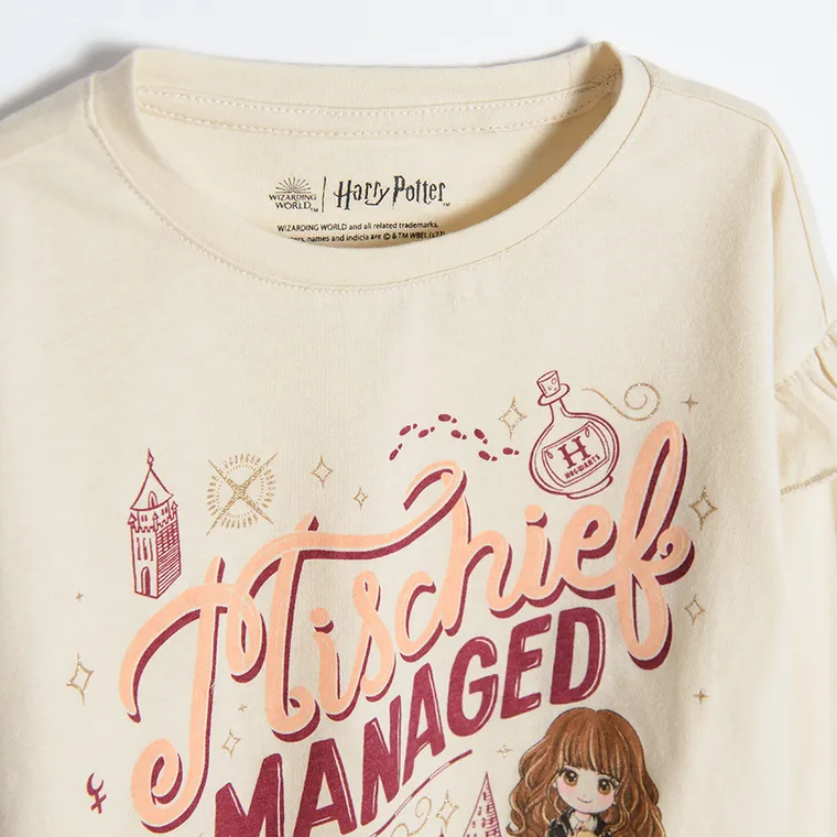 Cool Club, Bluza cu maneca lunga pentru fete, ecru, imprimeu Harry Potter