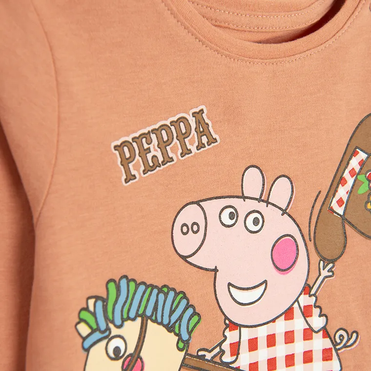 Cool Club, Bluza cu maneca lunga pentru fete, maro, imprimeu Peppa Pig