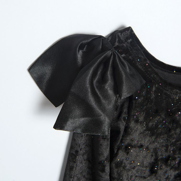Cool Club, Bluza cu maneca lunga pentru fete, negru, cu sclipici, funda decorativa