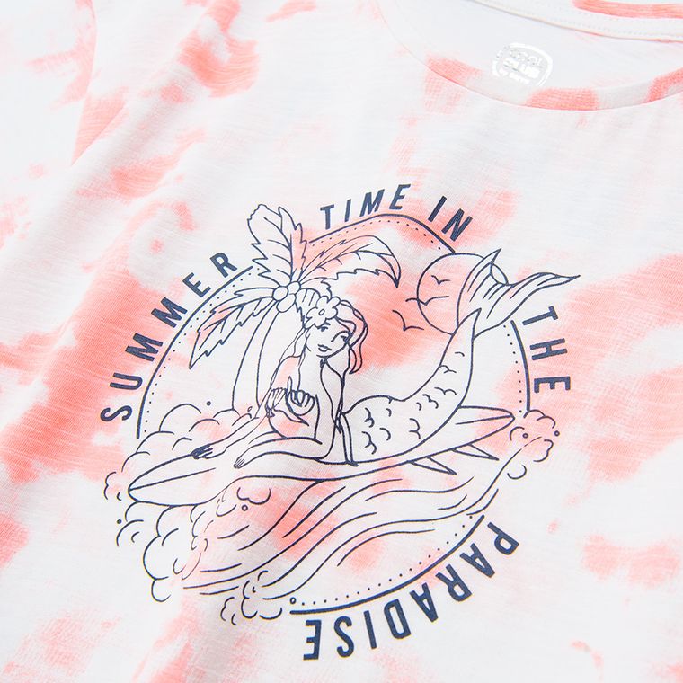 Cool Club, Bluza cu maneca scurta, mix de culori, tie dye, imprimeu Summer time in the paradise