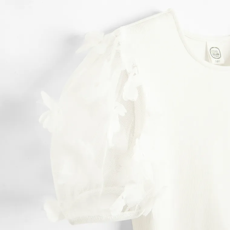 Cool Club, Bluza cu maneca scurta pentru fete, din tricot striat, alb