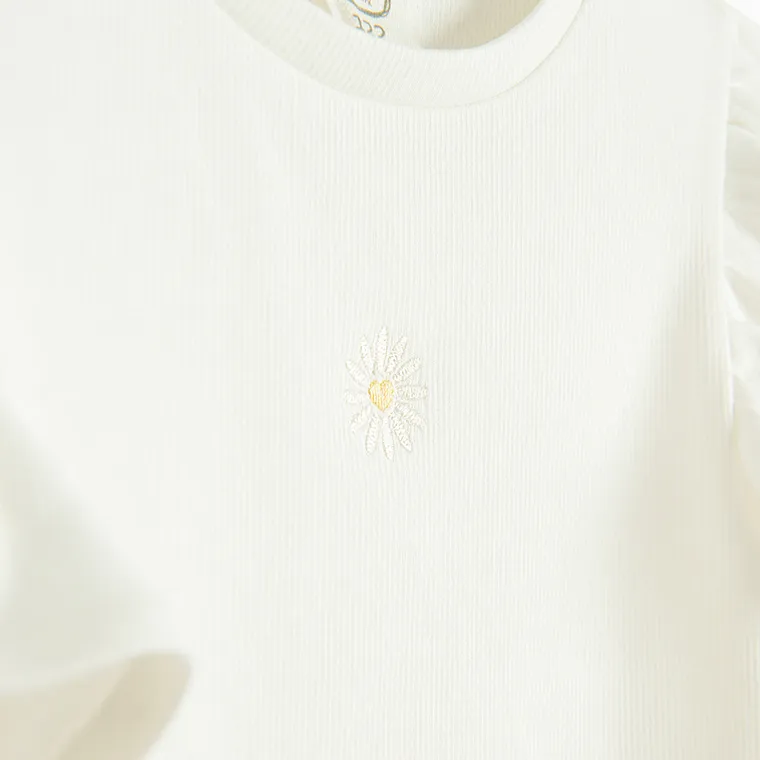 Cool Club, Bluza cu maneca scurta pentru fete, din tricot striat, alb