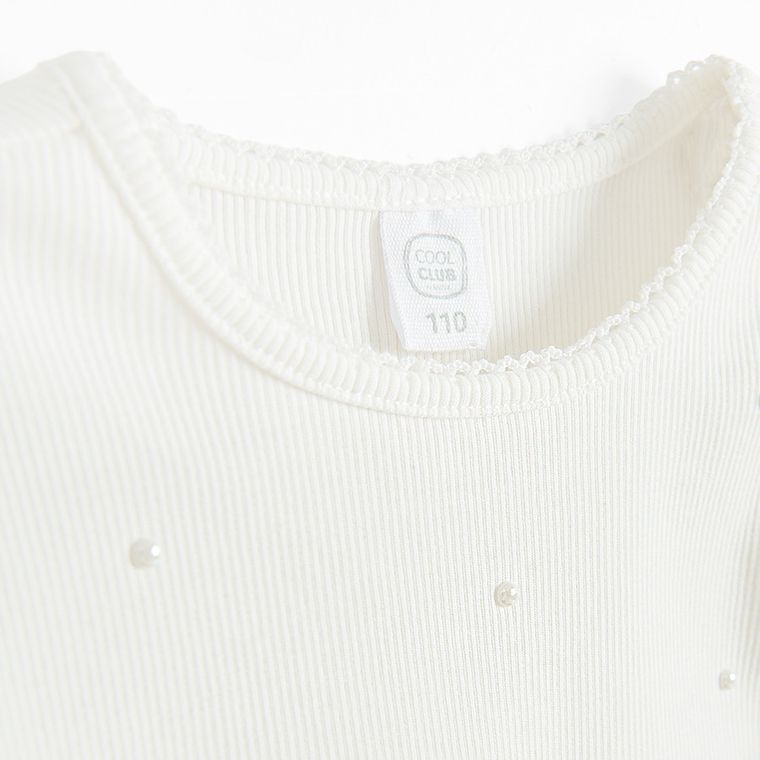 Cool Club, Bluza cu maneca scurta pentru fete, din tricot striat, alb