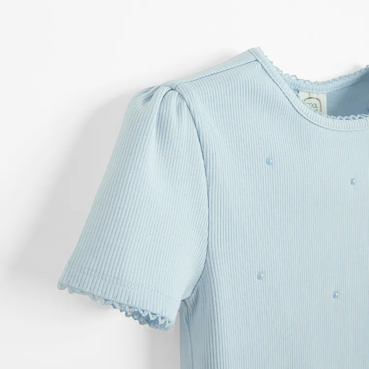 Cool Club, Bluza cu maneca scurta pentru fete, din tricot striat, albastru