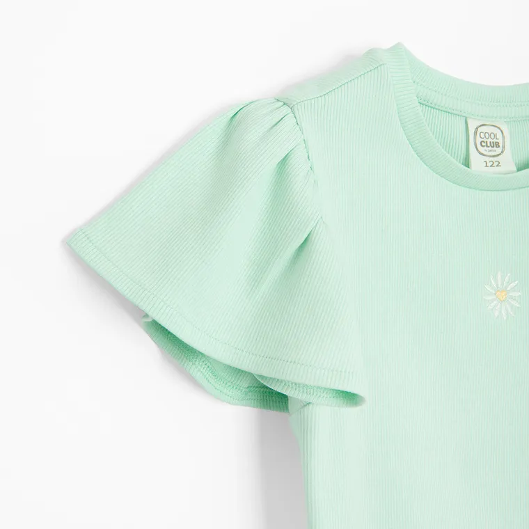 Cool Club, Bluza cu maneca scurta pentru fete, din tricot striat, menta verde