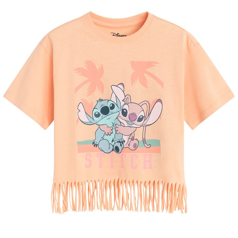 Cool Club, Bluza cu maneca scurta pentru fete, portocaliu, imprimeu Lilo si Stitch