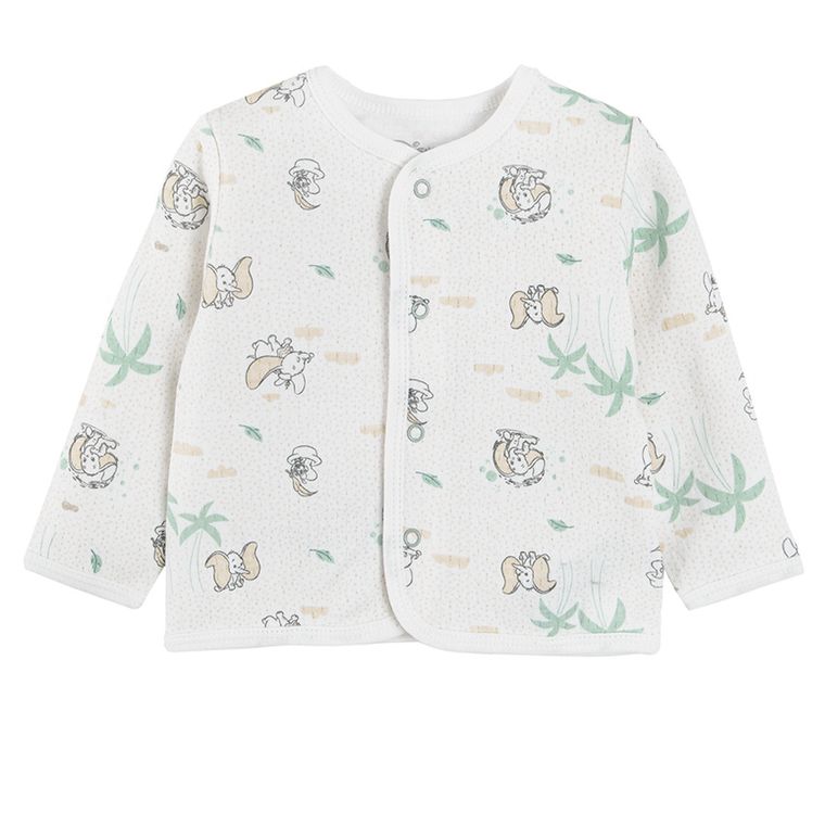 Cool Club, Bluza cu nasturi pentru bebelusi, bumbac organic, ecru, imprimeu Dumbo, set 2 buc.