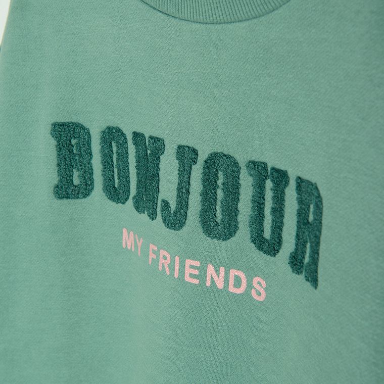 Cool Club, Bluza pentru fete, verde, imprimeu Bonjour my friends