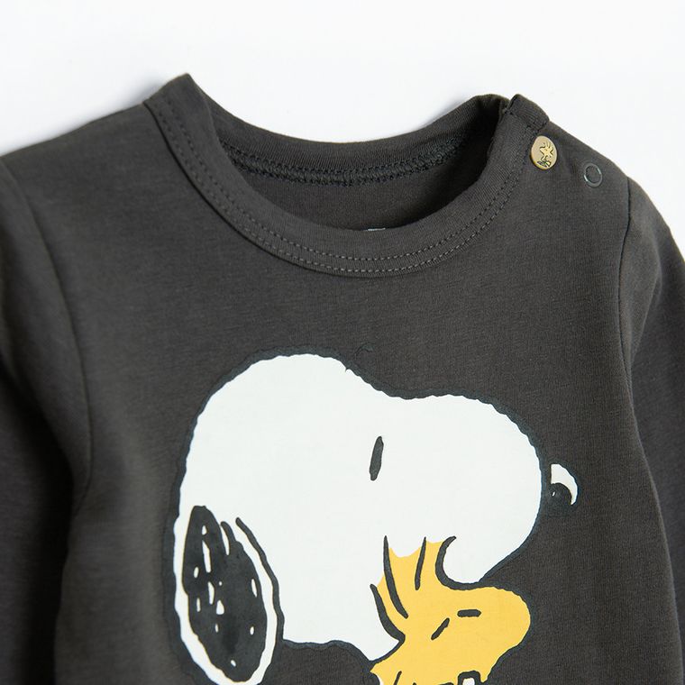 Cool Club, Body cu maneca lunga pentru baieti, granit, imprimeu Snoopy