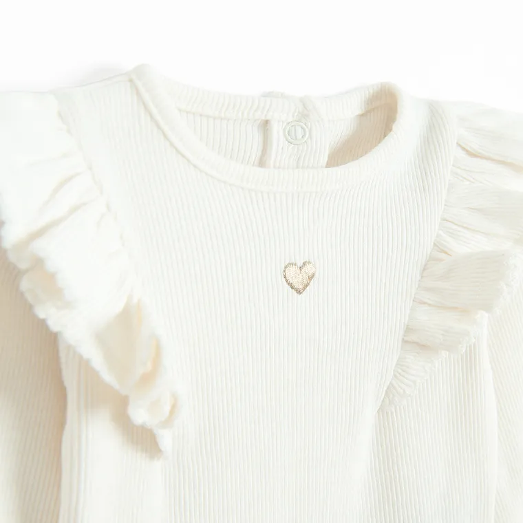 Cool Club, Body cu maneca lunga pentru fete, din tricot striat, alb