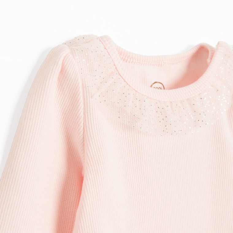 Cool Club, Body cu maneca lunga pentru fete, din tricot striat, roz